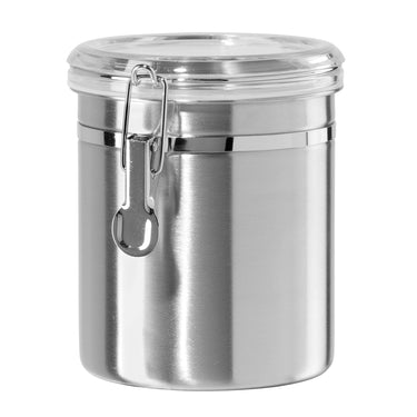 OGGI Stainless Steel Kitchen Canister 52 fl oz - Airtight Clamp Lid, Clear See-Thru Top - Ideal for Kitchen Storage, Food Storage, Pantry Storage. Large Size 5